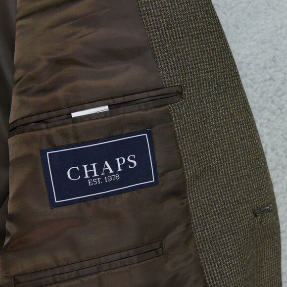 Chaps Sport Coat Blazer Mens 40R Brown Houndstooth Two Button - Picture 10 of 16